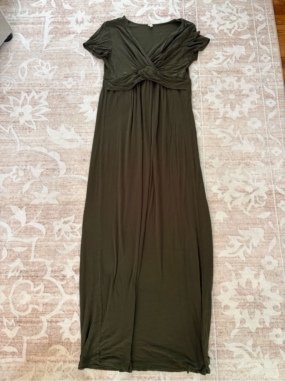 Olive Green Maxi Dress with Twist Front Size M